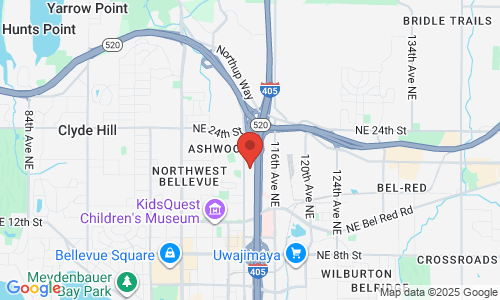 Google map image of our location in 1800 112th Ave NE STE 270-E Bellevue, WA